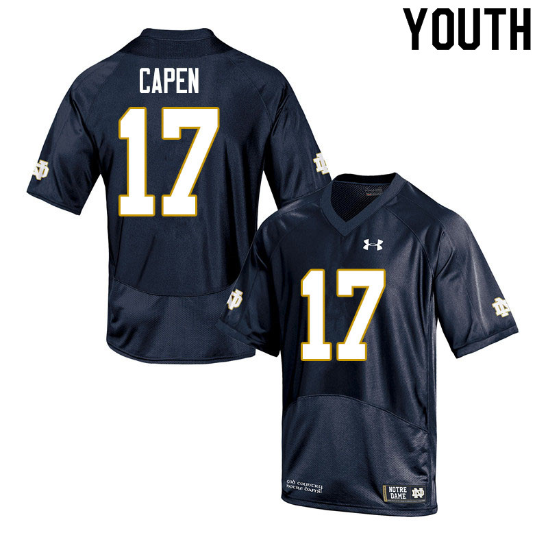 Youth NCAA Notre Dame Fighting Irish #17 Cole Capen Stitched College Under Armour Authentic Navy Football Jersey DH10T50NS